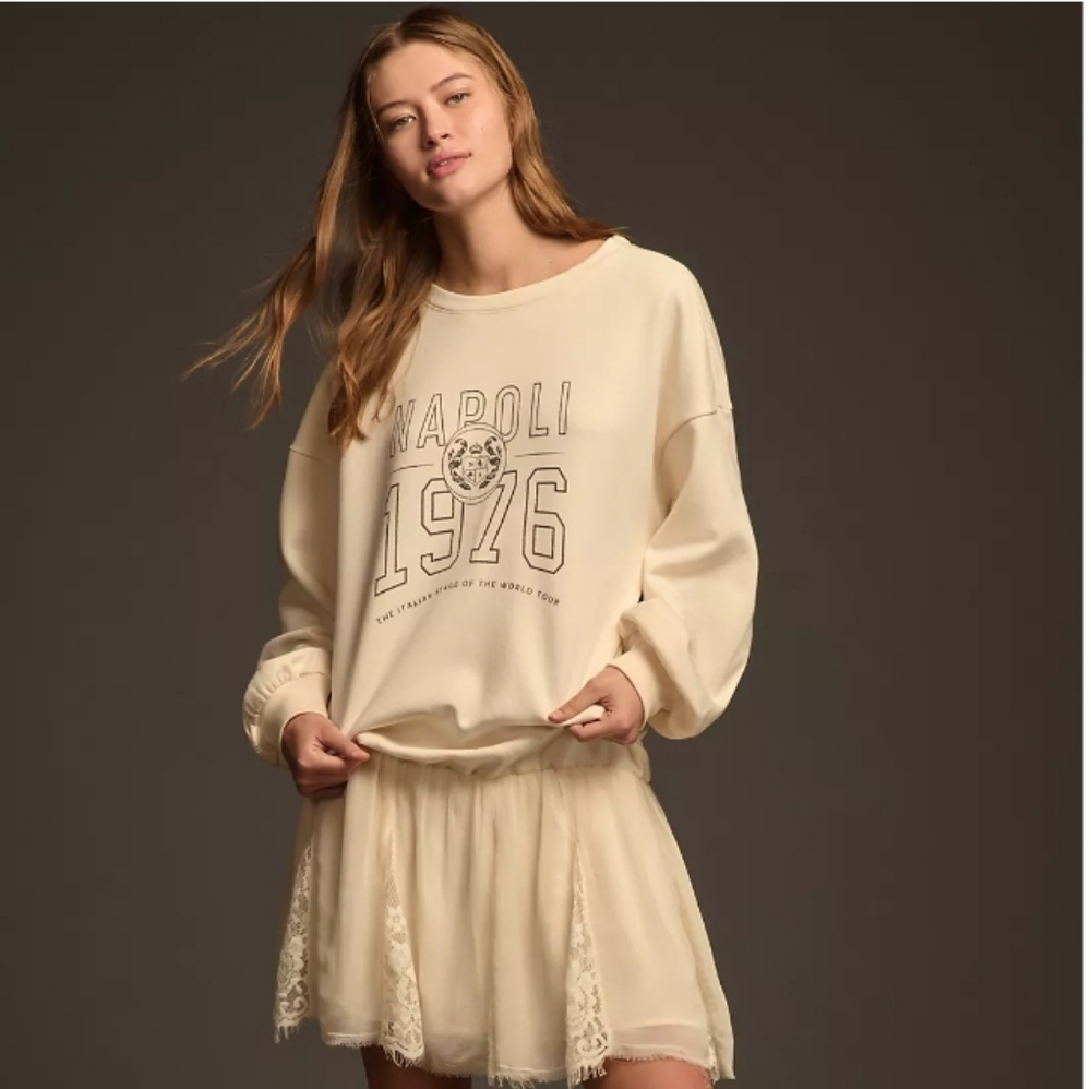 NWT Anthropologie Pilcro sweatshirt twofer mini dress lace hem size M
